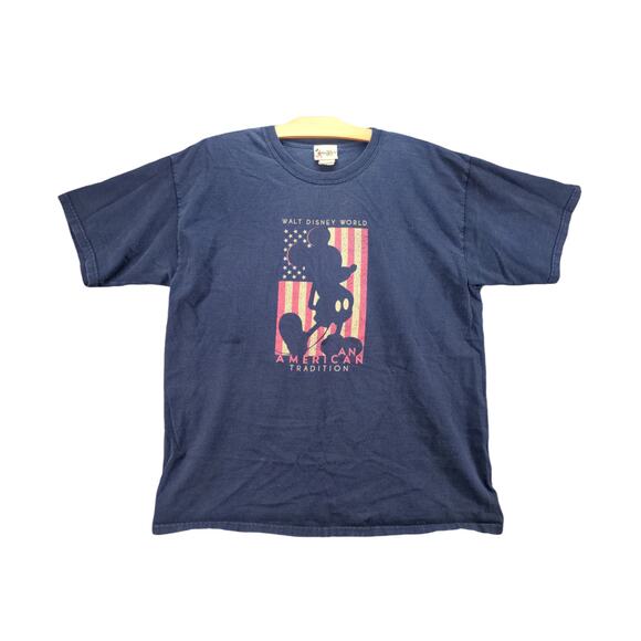 Mens Walt Disney World Mickey Mouse T Shirt Patriotic SZ L Blue - Picture 1 of 11